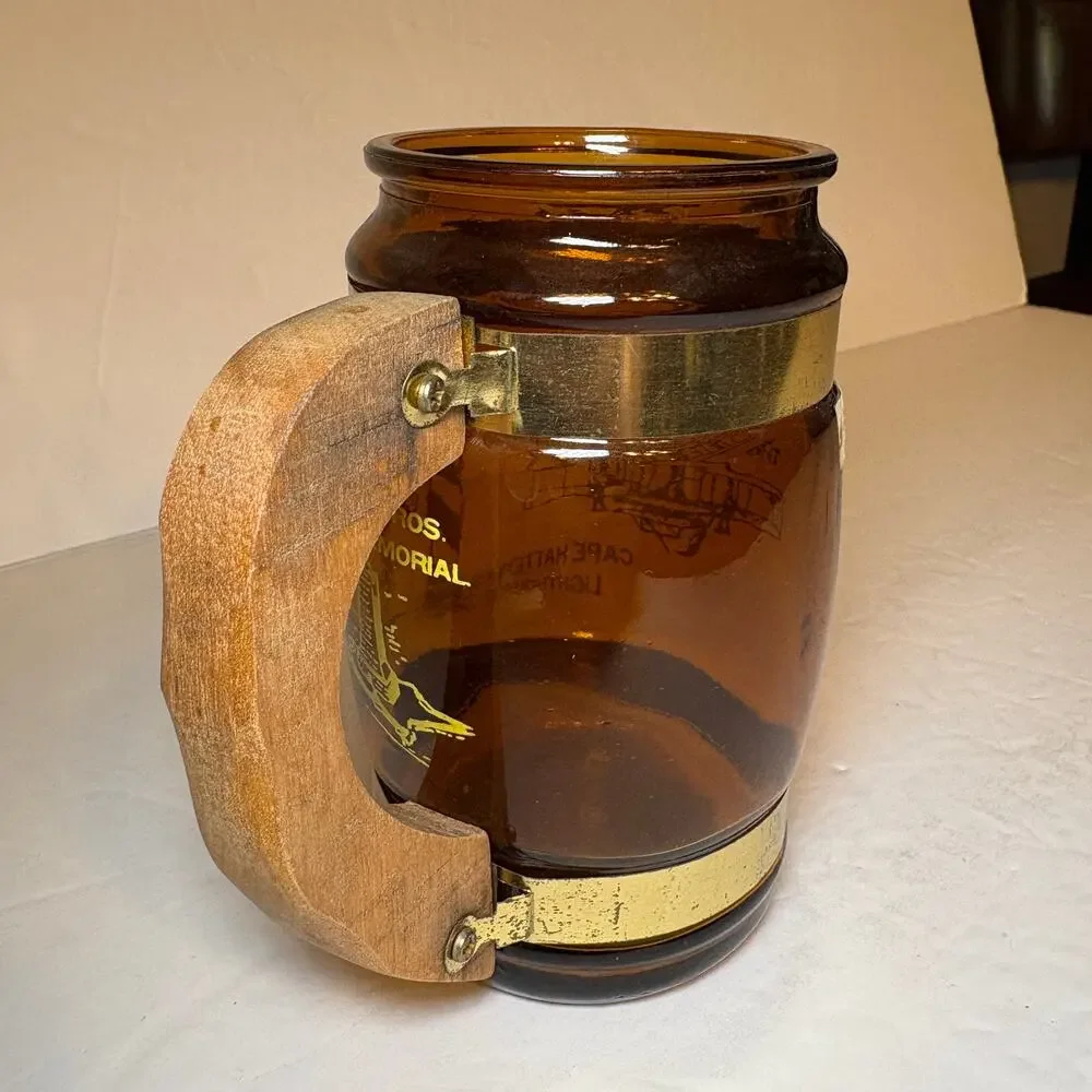 Vintage Nags Head North Carolina Souvenir Brown Glass Barrel Mug Wood Handle